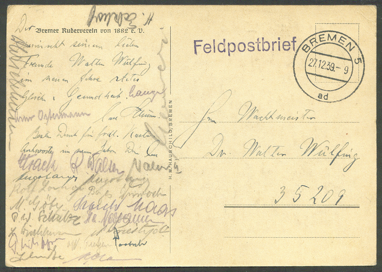 pc ger bremer rv 1882 boathouse pu 1939 reverse with addressee dr. walter wuelfing