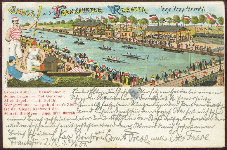 pc ger frankfurt gruss von der regatta litho 1901 hipp hipp hurra