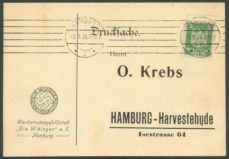 pc ger hamburg wanderrudergesellschaft die wikinger pu 1926 club emblem swastica 