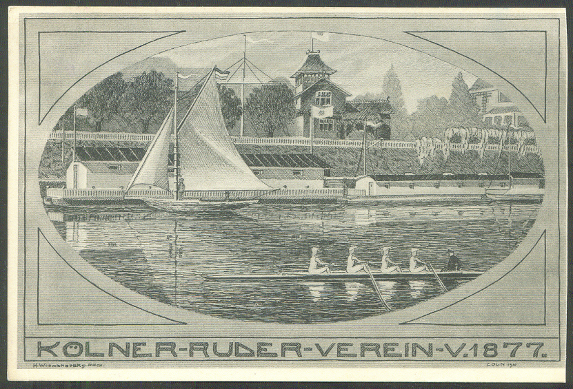 pc ger koelner rv 1877 drawing of boathouse with 4 crew in foreground