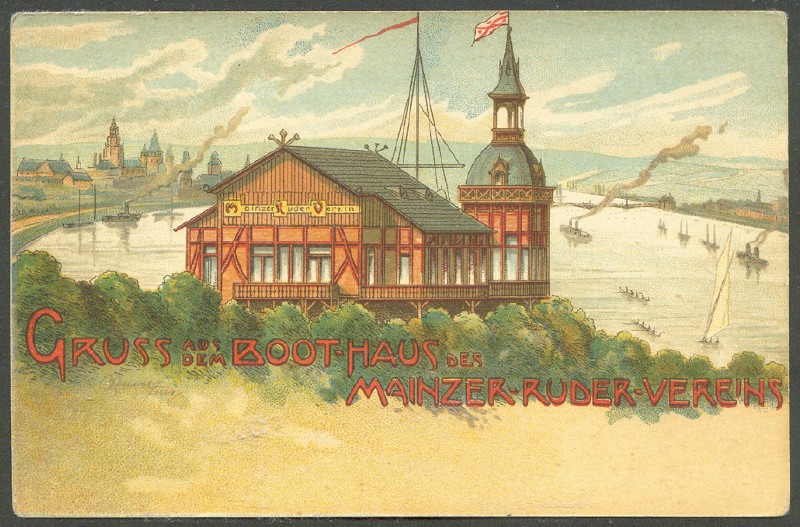 pc ger mainzer rv gruss aus dem bootshaus coloured drawing of boathouse undivided back
