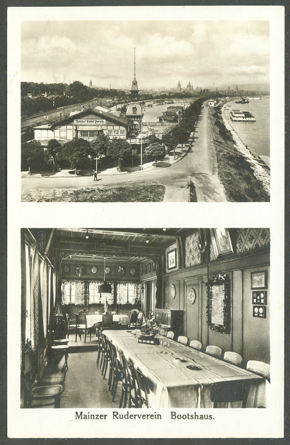 pc ger mainzer rv pu 1933 two photos of boathouse outside and inside