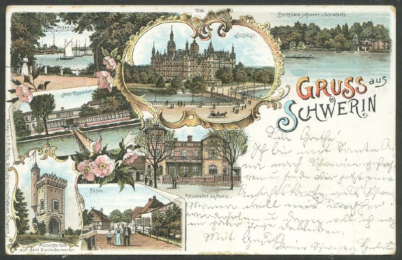 pc ger schwerin litho with small drawings of rv schwerin and rv vowaerts pu 1898 boathouses 
