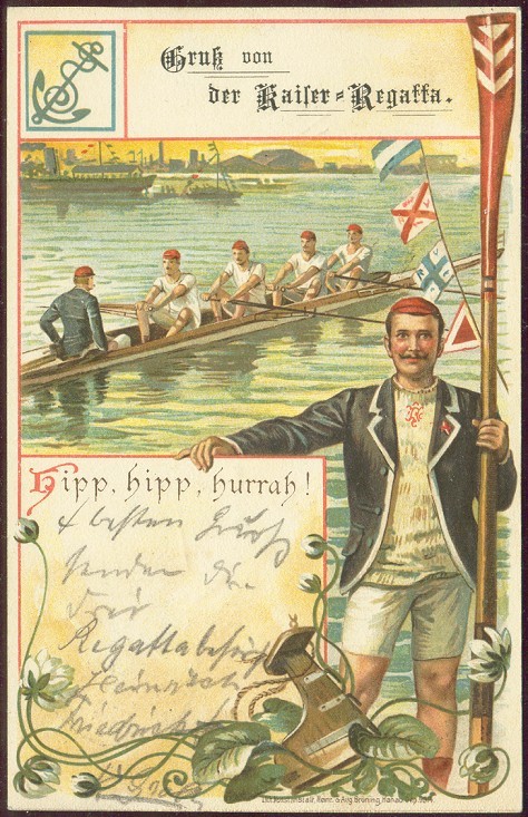pc ger wiesbaden gruss von der kaiser regatta litho 1900 coloured drawing of 4 