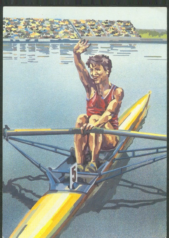 pc hun og seoul 1988 drawing of single sculler waving