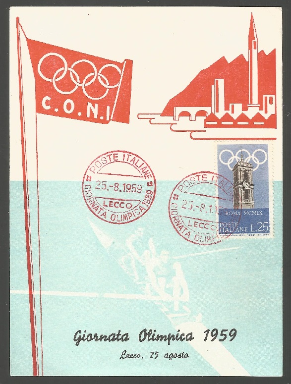 PC ITA 1959 Giornata Olimpica Lecco with PM Aug. 25th in red colour M2 