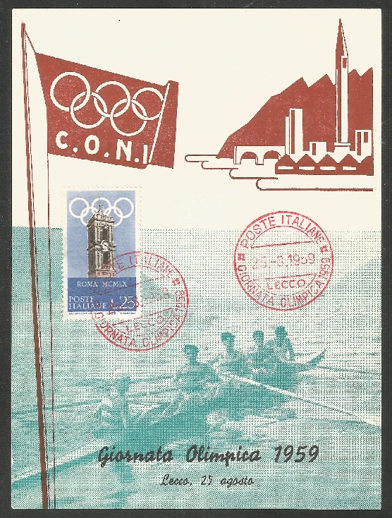 PC ITA 1959 Giornata Olimpica Lecco with PM Aug. 25th in red colour M4 