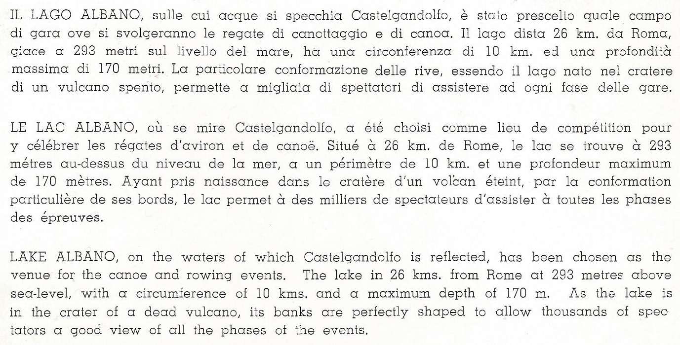 PM ITA 1960 OG Rome Olympic regatta course Lago Albano explanation on back