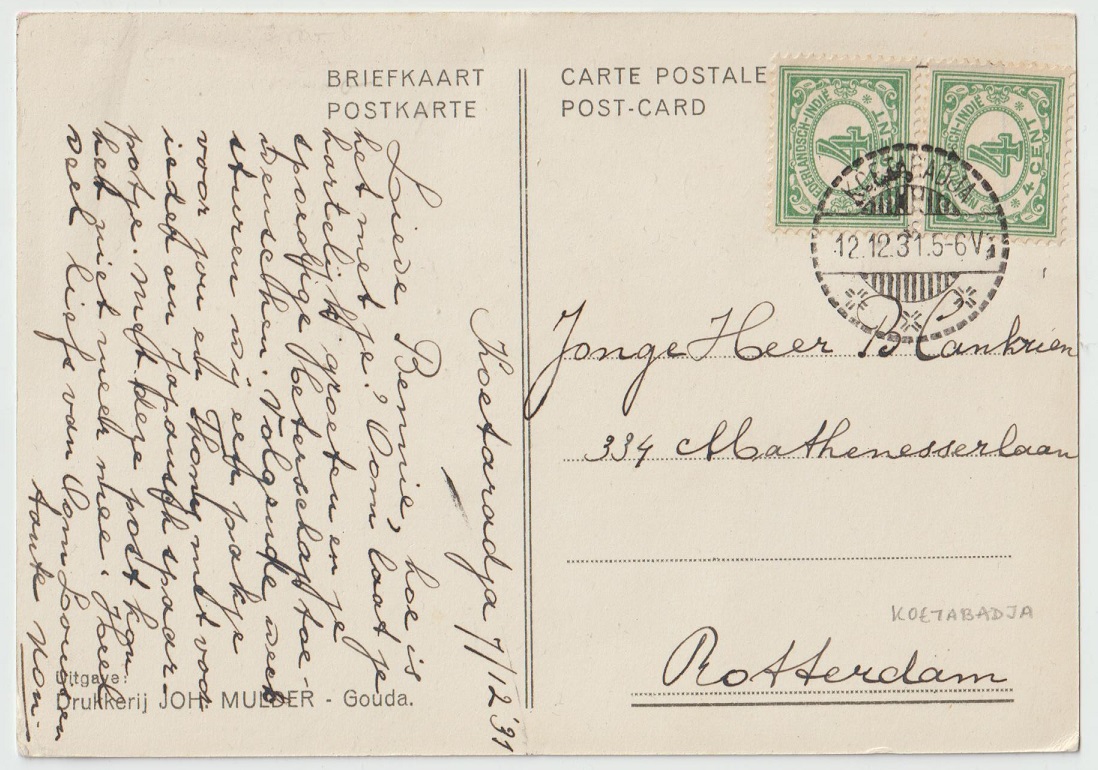 PC NED with coloured drawing of single sculler PU 1931 reverse
