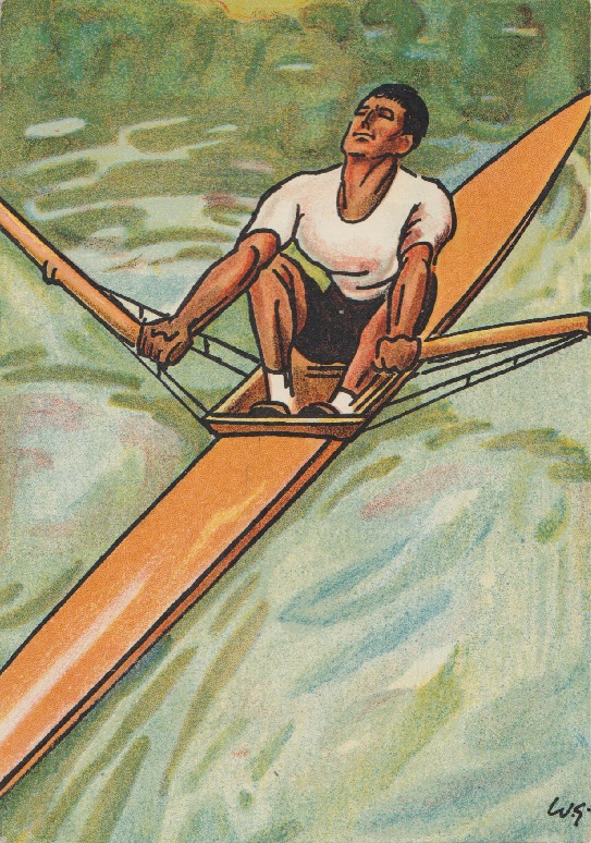 PC NED with coloured drawing of single sculler PU 1931 