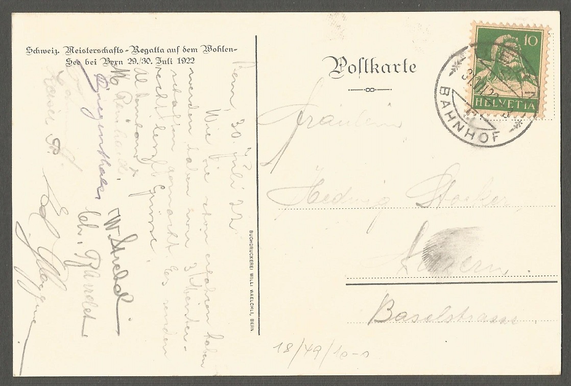 PC SUI 1922 Swiss national championships regatta Bern Wohlensee PU 1922 reverse