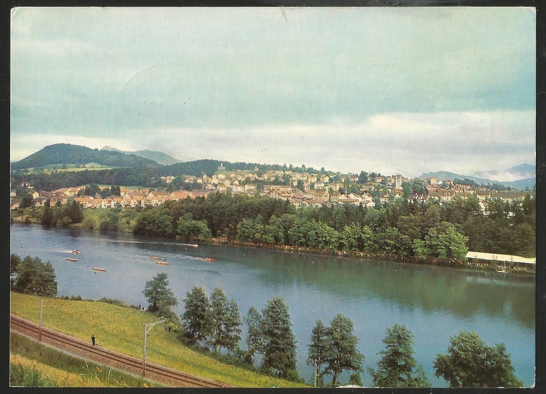 PC SUI Lucerne Rotsee regatta course with race in progress PU 1962 Sept. 9th day of finals 