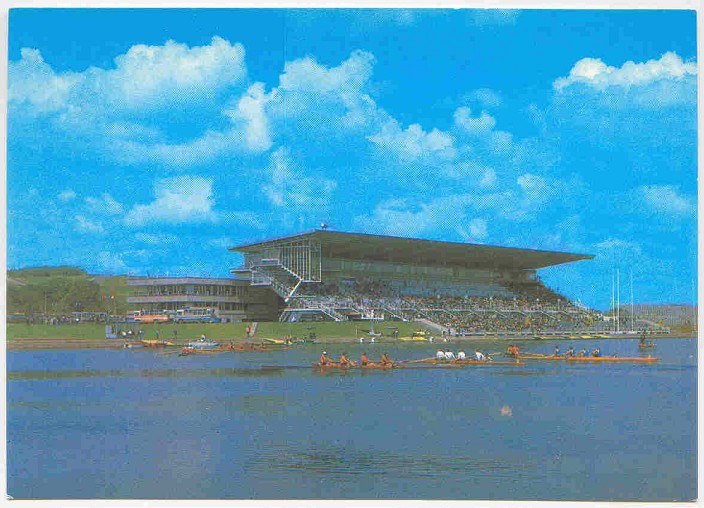 pc urs moscow regatta 1979 six 4 crews turning after their race grandstand in background 