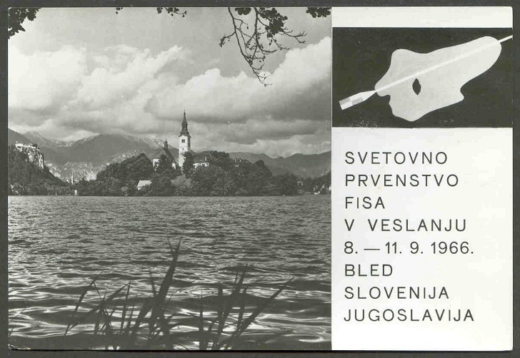 pc yug 1966 wrc bled b w photo of lake bled with logo of the event 