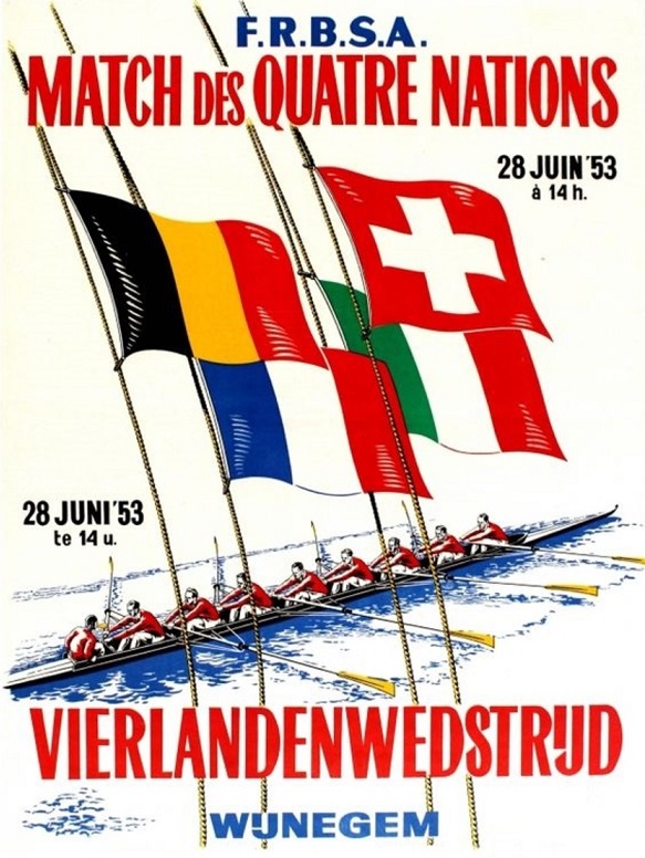 Poster BEL 1953 Four Nations Contest BEL FRA ITA SUI founder nations of FISA image on magnet
