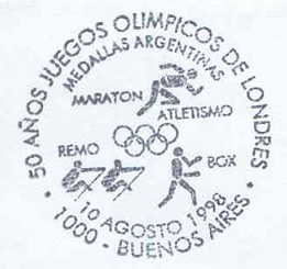 pm arg 1998 aug. 10th buenos aires 50 years og london 1948 with pictograms of medals for arg error