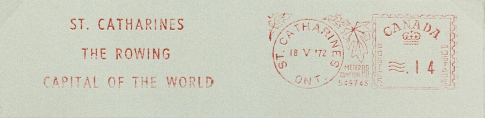 PM CAN 1972 May 18th St. Catherines The Rowing Capital of the World red meter mark