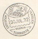 pm esp 1972 july 30th valenciatorrente exposition filatelica drawing of a rowing stamp coll. s 