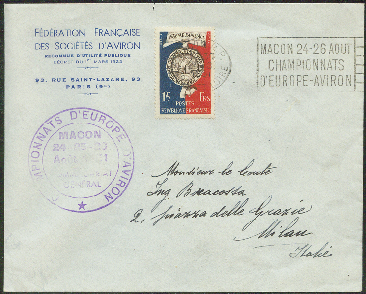 PM FRA 1951 ERC Macon Aug. 24th 26th with cachet