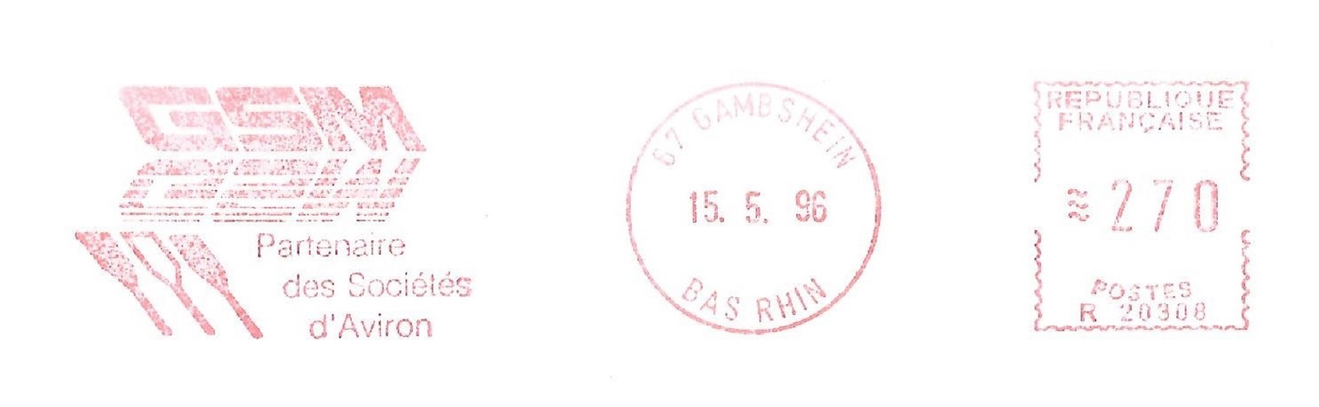 PM FRA 1996 May 15th Gambshein GSM partner of the French Rowing Federation red meter mark