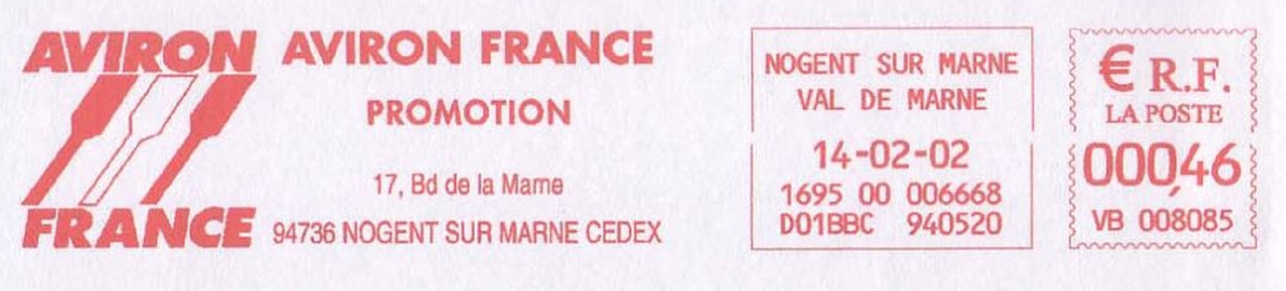 PM FRA 2002 Febr. 14th Nogent sur Marne Aviron France Promotion red meter mark