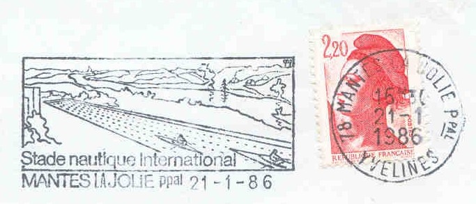 pm fra 1986 jan. 21st mantes la jolie stade nautique international buoyed regatta course with two single scullers 