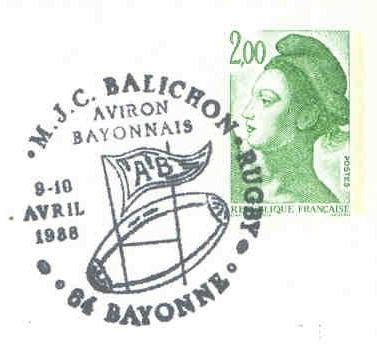 pm fra 1988 apr. 9th 10th bayonne aviron bayonnais club flag and rugby ball 