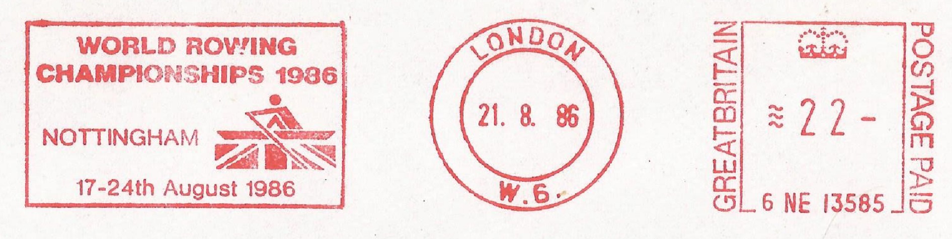 PM GBR 1986 Aug. 21st London WRC Nottingham Logo red meter mark