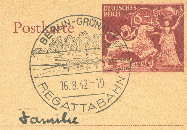 pm ger 1942 aug. 16th berlin gruenau regattabahn 3rd reichspost regatta au7g. 15th 1942