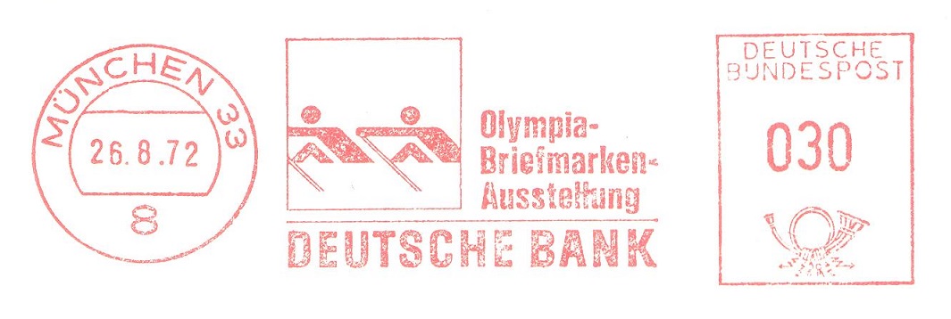 pm ger 1972 aug. 26th og munich red meter mark with pictogram no. 3 olympic stamps exhibtion