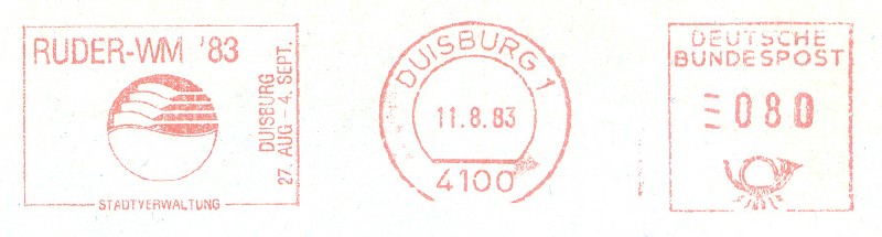 pm ger 1983 aug. 11th duisburg stadtverwaltung ruder wm 83 red meter mark