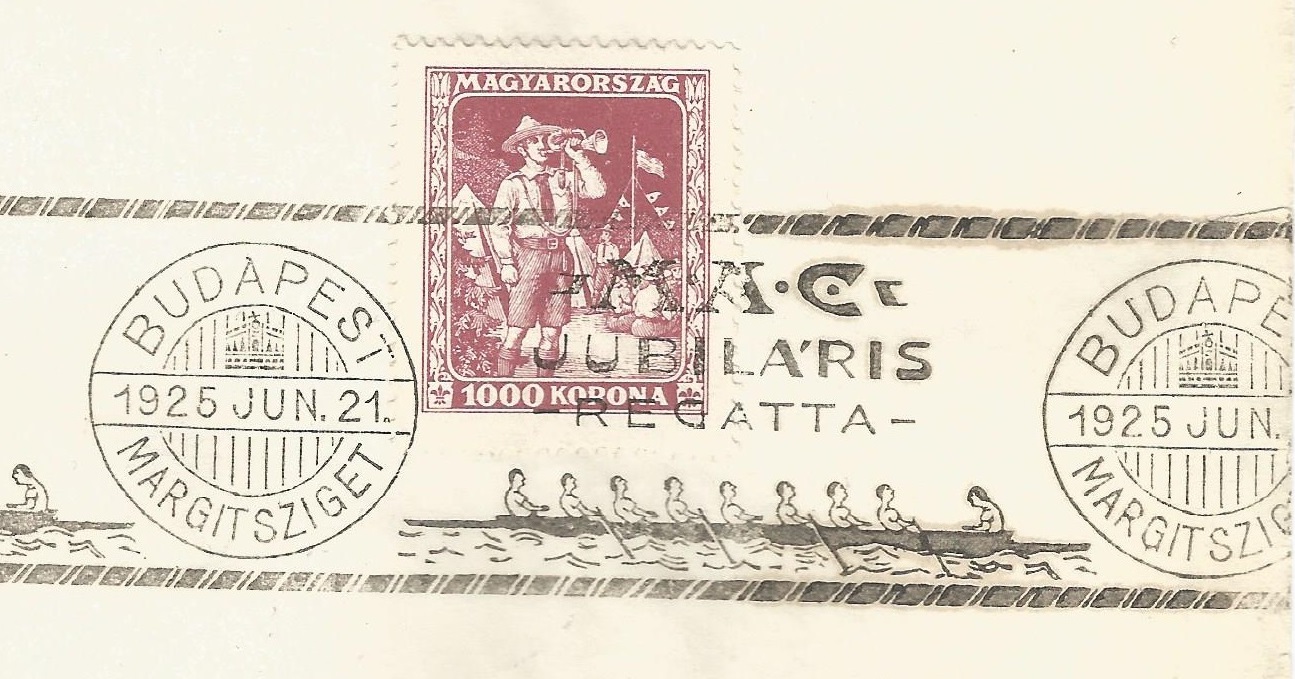 PM HUN 1925 June 21st Budapest MAC Jubilaris Regatta on 1000 K. stamp