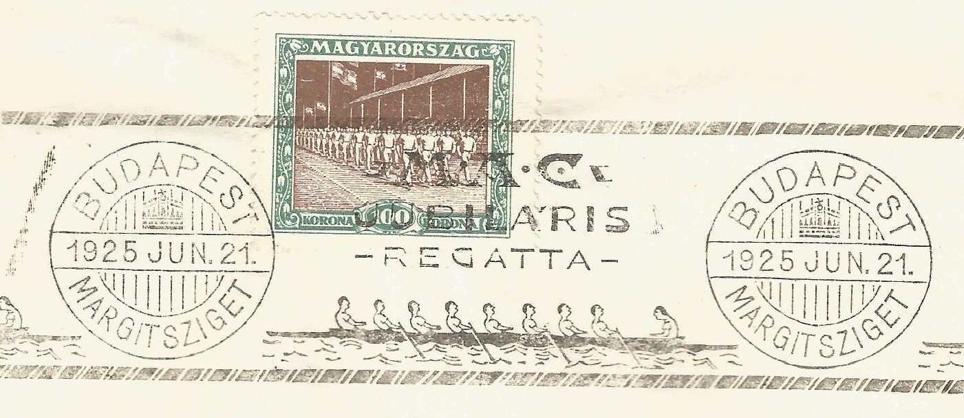 PM HUN 1925 June 21st Budapest MAC Jubilaris Regatta on 100 K. stamp