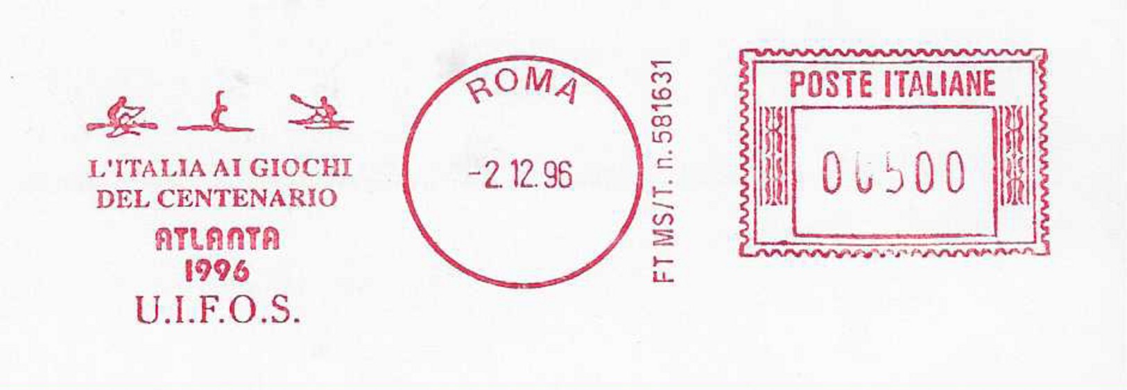 PM ITA 1996 Dec. 2nd Rome red metermark with Olympic pictogram No. 9