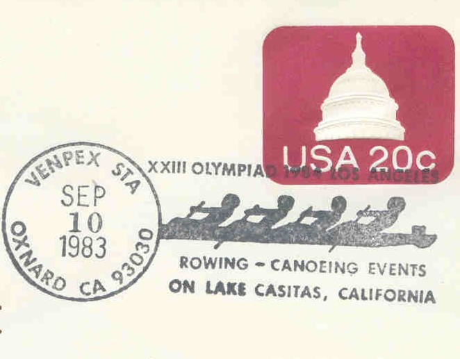 pm usa 1983 sept. 10th venpex sta oxnard ca rowing canoeing events on lake casitas california silhouette of 4 