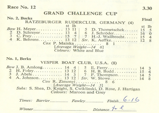 program gbr 1965 july 3rd henley royal regatta final grand challenge cup ratzeburger rc versus vesper rc