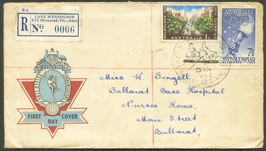 registered letter aus 1956 og melbourne lake wendouree with pm nov. 23rd