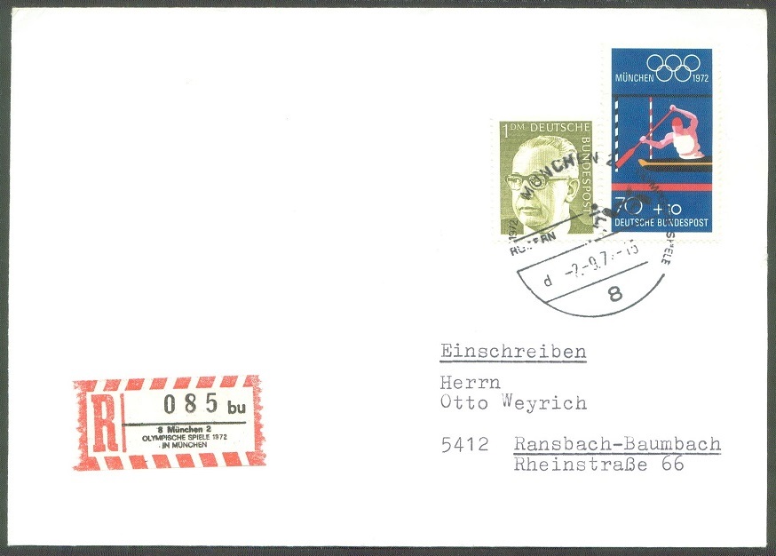 registered letter ger 1972 sept. 2nd munich day of finals with pm og munich rowing pictogram