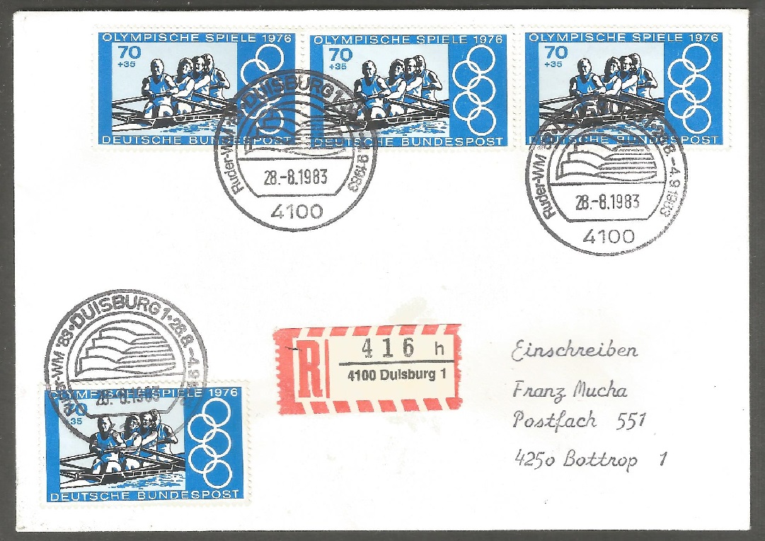 registered letter ger 1983 aug. 28th duisburg wrc with four 7035 pfennig stamps ger 1976