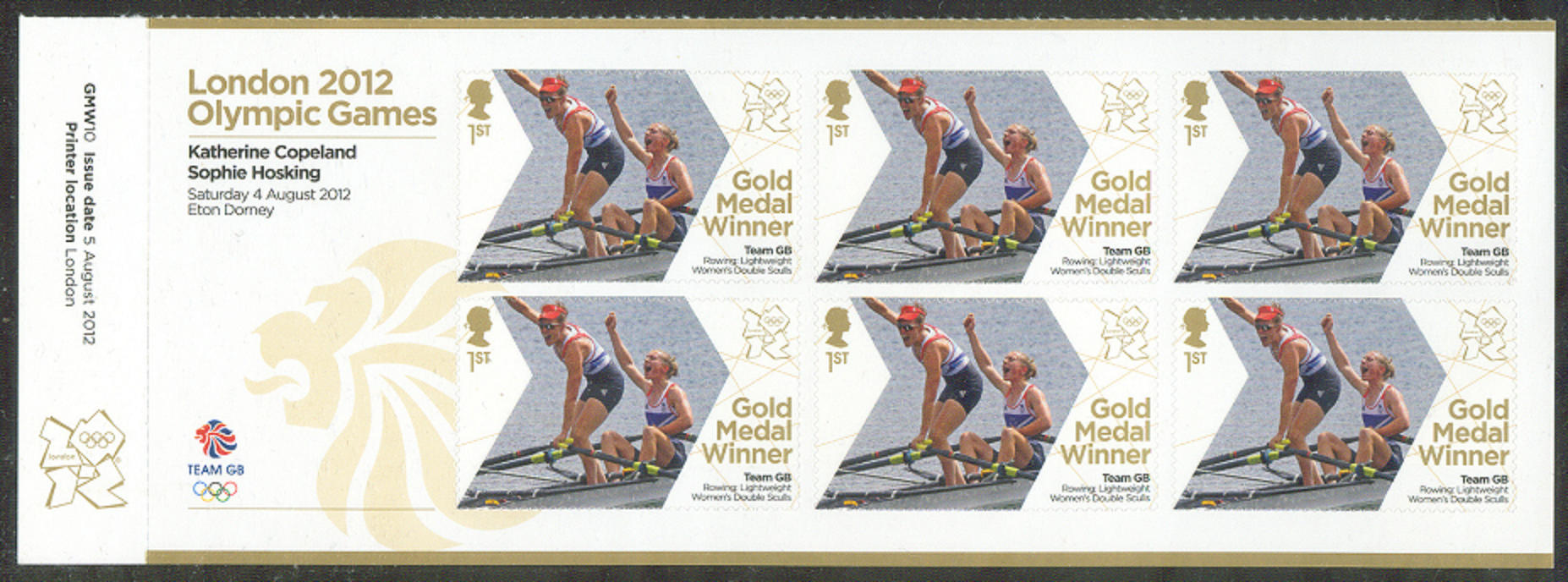 Stamp GBR 2012 Aug. 5th MS OG London LW2X gold medal for Katherine Copeland Sophie Hosking GBR