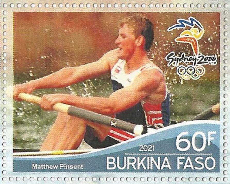 Stamp BUR 2021 SS Olympic rowing champions unauthorized issue Matthew Pinsent GBR detail