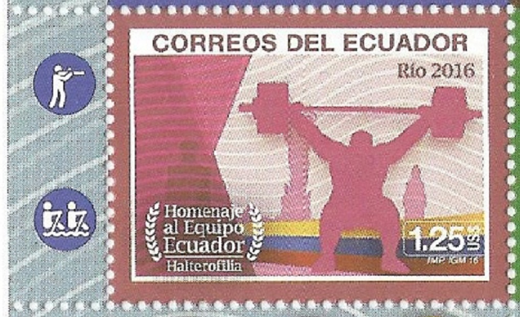 Stamp ECU 2016 OG Rio de Janeiro MS with two pictograms in left margin detail II 