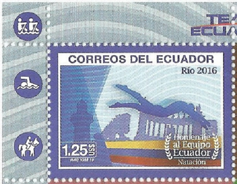 Stamp ECU 2016 OG Rio de Janeiro MS with two pictograms in left margin detail I 