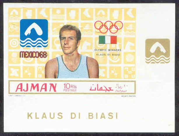 stamp ajman 1969 march 1st og mexico gold medal winners mi 450 b imperforated k. dibiasi pictogram 
