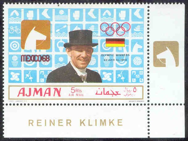 stamp ajman 1969 march 1st og mexico gold medal winners mi 452 a r. klimke pictogram 