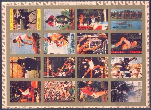 stamp ajman 1972 og munich ms mi 2605 b 2620 b imperforated