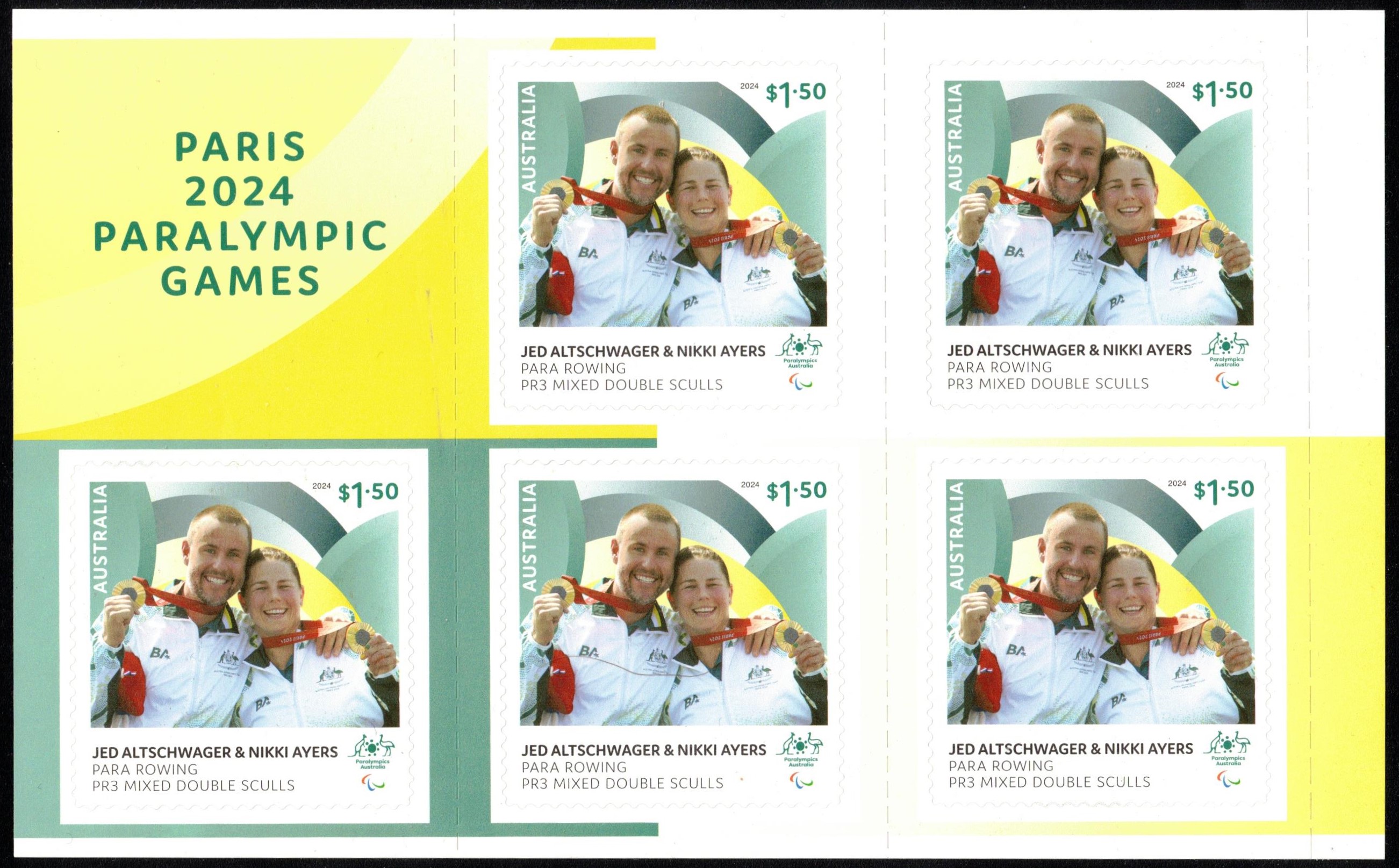 Stamp AUS 2024 Paralympics Paris PR3 Mixed Double Sculls booklet