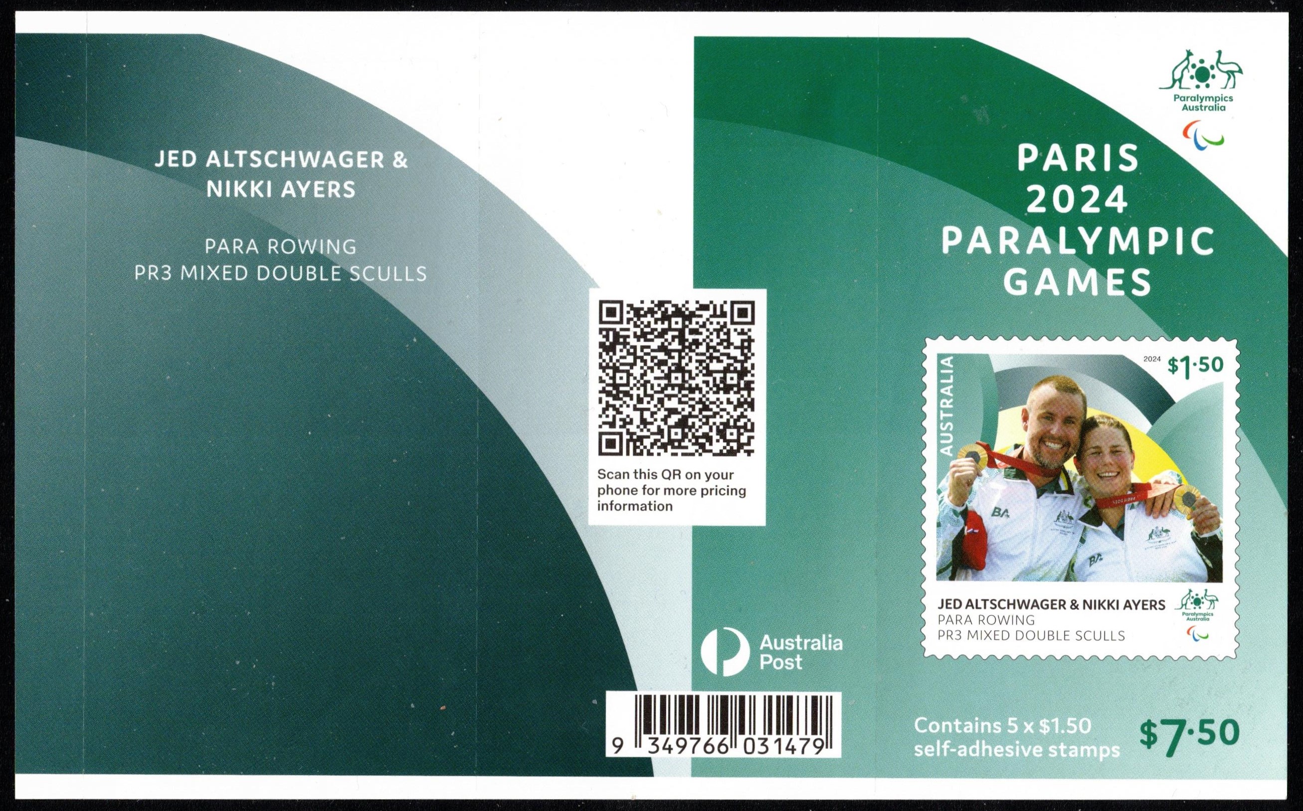 Stamp AUS 2024 Paralympics Paris PR3 Mixed Double Sculls booklet cover