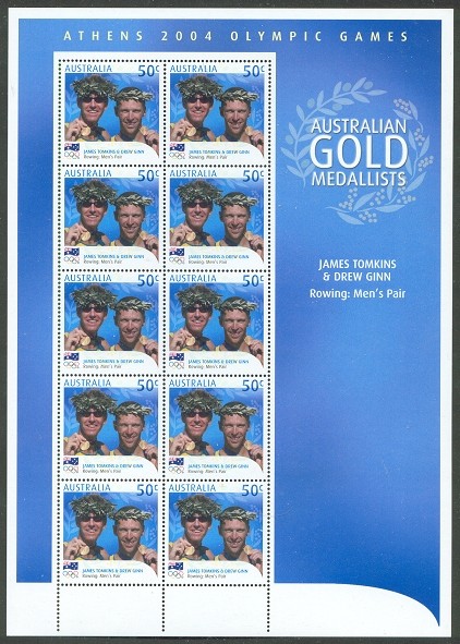 stamp aus 2004 og athens complete sheet of 10 tomkins ginn winners of the 2 event 