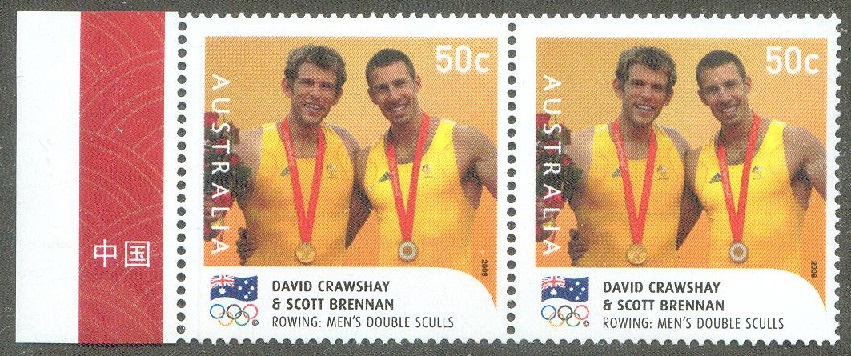 stamp aus 2008 aug. 18th mi 3058 i og beijing m2x gold medal winners david crawshay scott brennan printed in chn